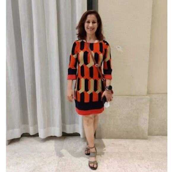 En Focus 10 Studio 70's Style Women's Multi-Color 3/4 Sleeve Mod Stretch Dress - Picture 1 of 7